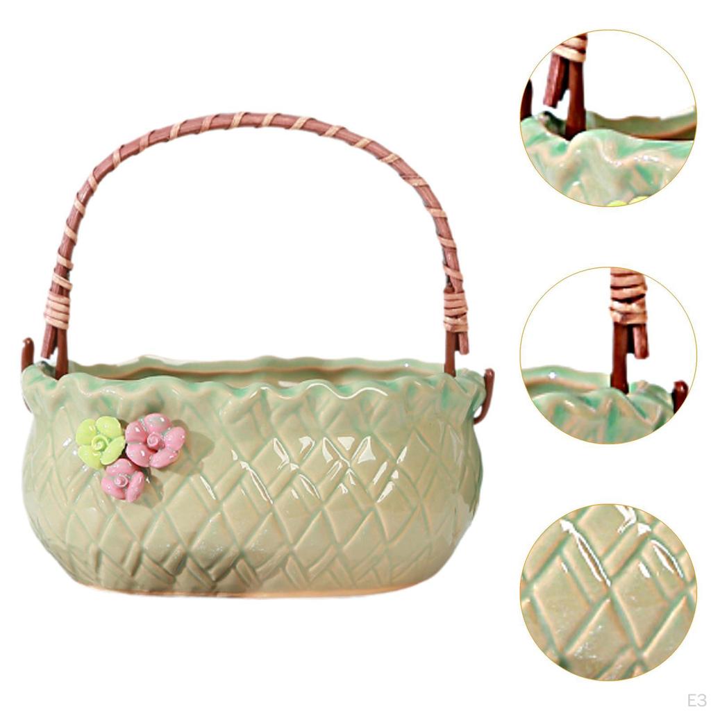 Ceramic Flower Pot for Handheld Basket Planter Container Indoor Decoration