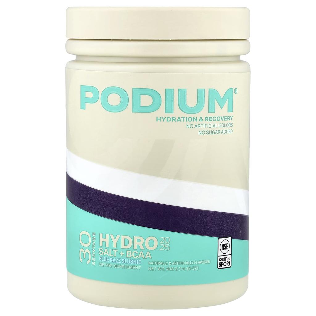 Podium Nutrition, Hydro & Salt 2025 + BCAA, Blue Razz Slush, 408g (14.39oz)