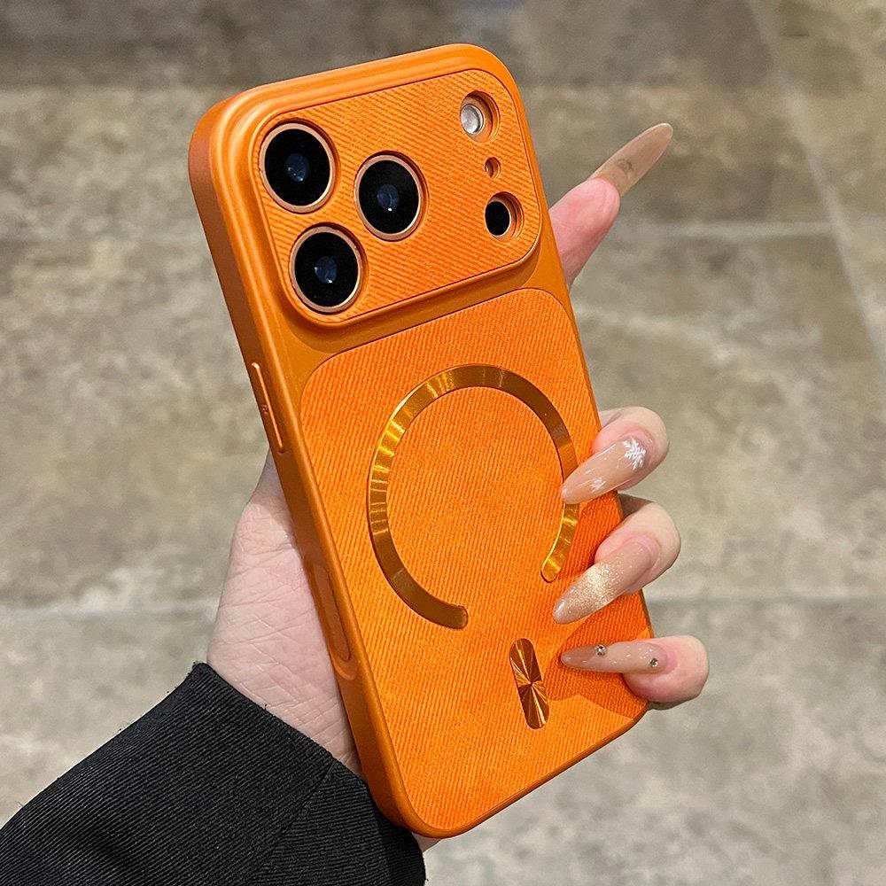 

Имитация Улучшенная Текстура Джинсы 17 Большое Окно Чехол Для iPhone 17 16 15 14 13 12 Pro Max Для Magsafe Магнитная Беспроводная Зарядка Чехол iPhone 12 оранжевый