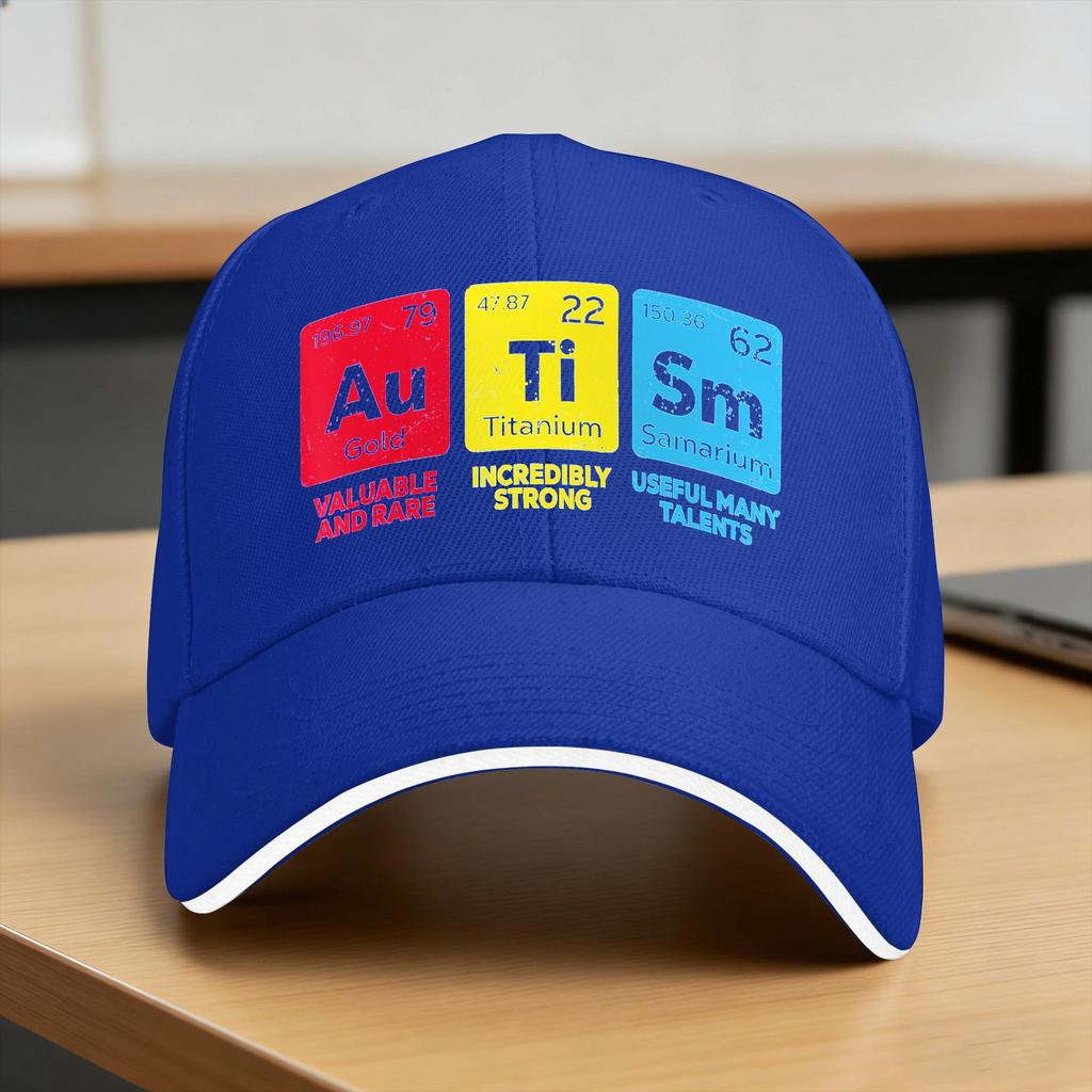 Spring Autism Awareness Autism Periodic Table Baseball Cap Outdoor Gym Trendy Sun Trucker Hat Unisex Women SunProof Snapback Cap
