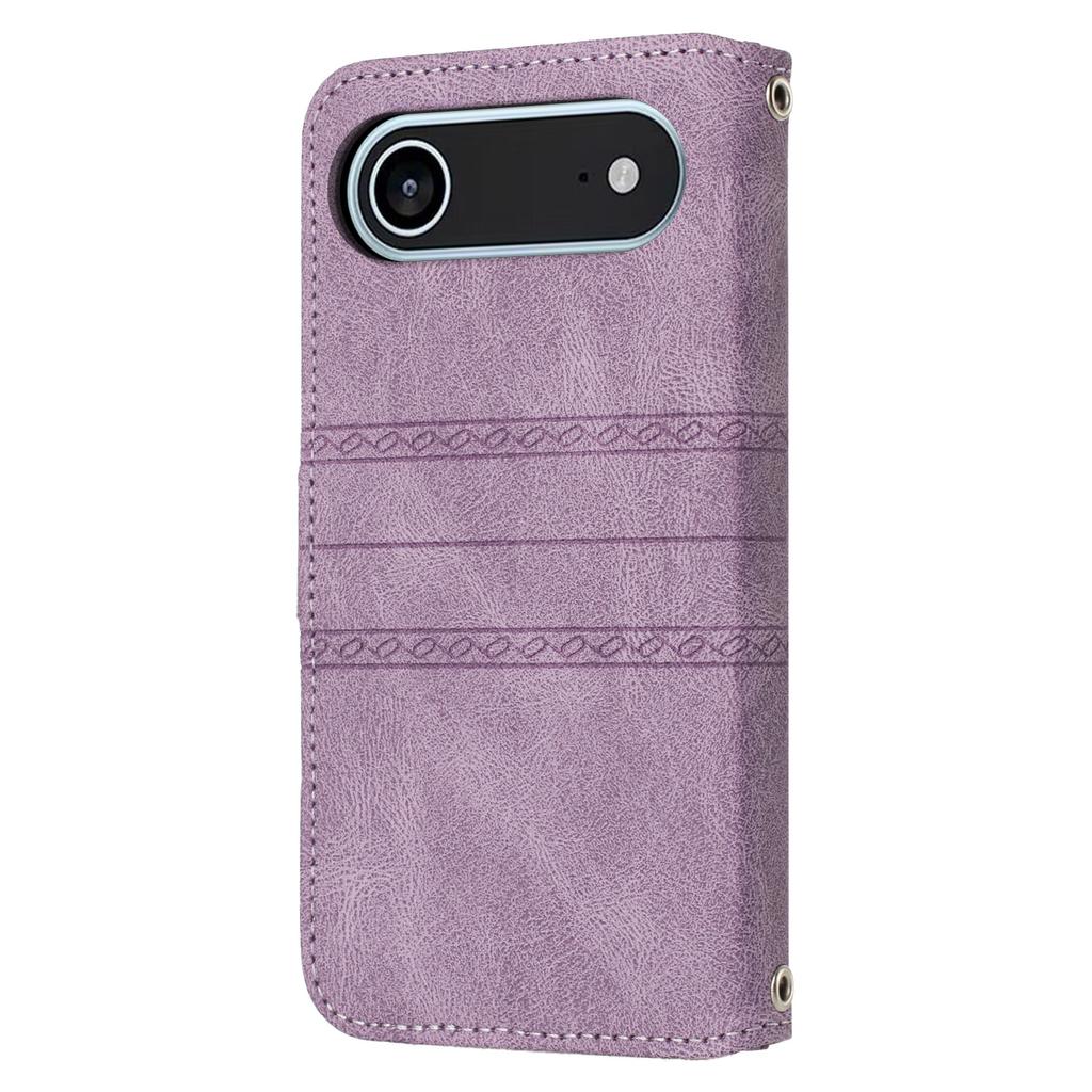 For iPhone 17 Air Case Wallet Skin-Touch Leather Imprinted Phone Cover with Wrist Strap