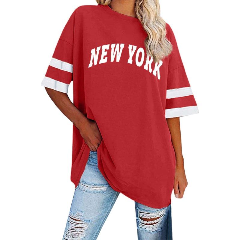 3D Alphabet Stripes Print Oversized Women's T-shirt Summer Casual O Neck Loose Fashion Short Sleeved Top Women