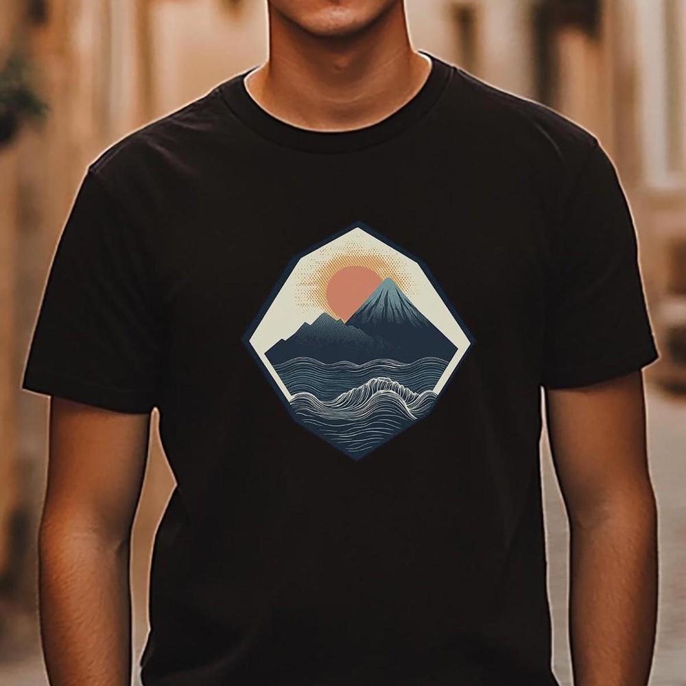 26 Mountain Sunset Shirt, Nature Motif T-Shirt Men, Minimalist Landscape Design Unisex T-Shirt XXXL