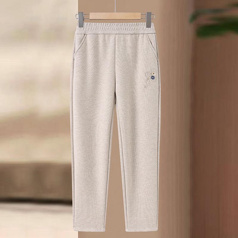 

Mom s 2025 Winter Embroidered Wool Slim-fit Pants - Warm, Fashionable Trousers with Elastic Waist for Middle-aged & Elderly Women 3XL (120-130 jin)
