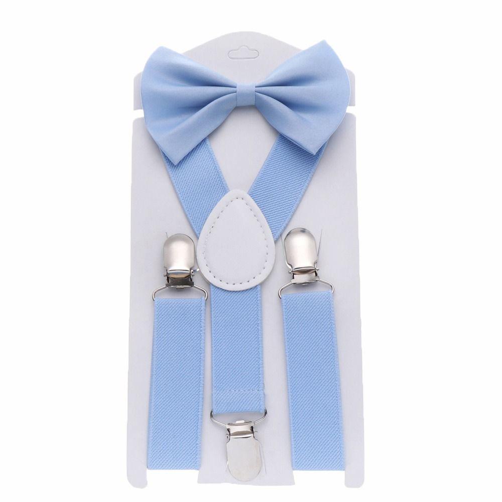 For Boys Solid Color Strap Tie Suspenders Set Hanging Pants Clip Bow Tie Suspenders Clips
