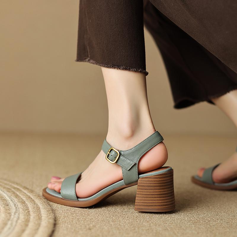 2024 New Women Sandals Casual Office Ladies Genuine Leather Thick Heels Platforms Shoes Woman Summer Fashion New Arrival Pumps