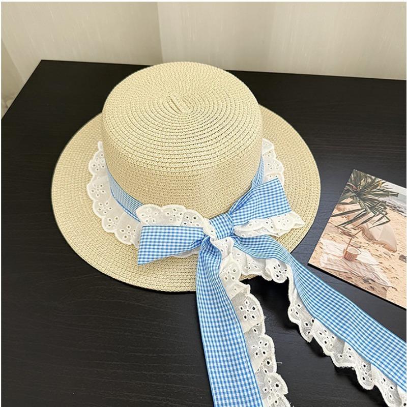 Big Brim Sun Hat Seaside Beach Idyllic Forest Bow Streamer Straw Hat Female Summer Flower Tulip