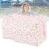 Quilted Makeup Bag Floral Cosmetic Pouch Travel Toiletry Organizer Makeup Brushes Storage for Women Pink