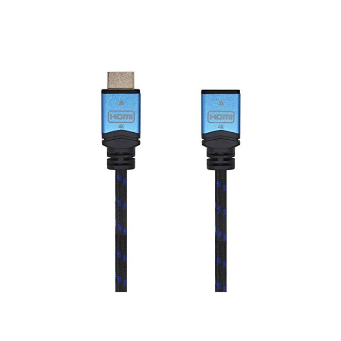 HDMI Extension Cable - AISENS - 3 M - 4K@60Hz - 18Gbps - Braided - Female To Female - Ethernet - Black/Blue - Cat 6a