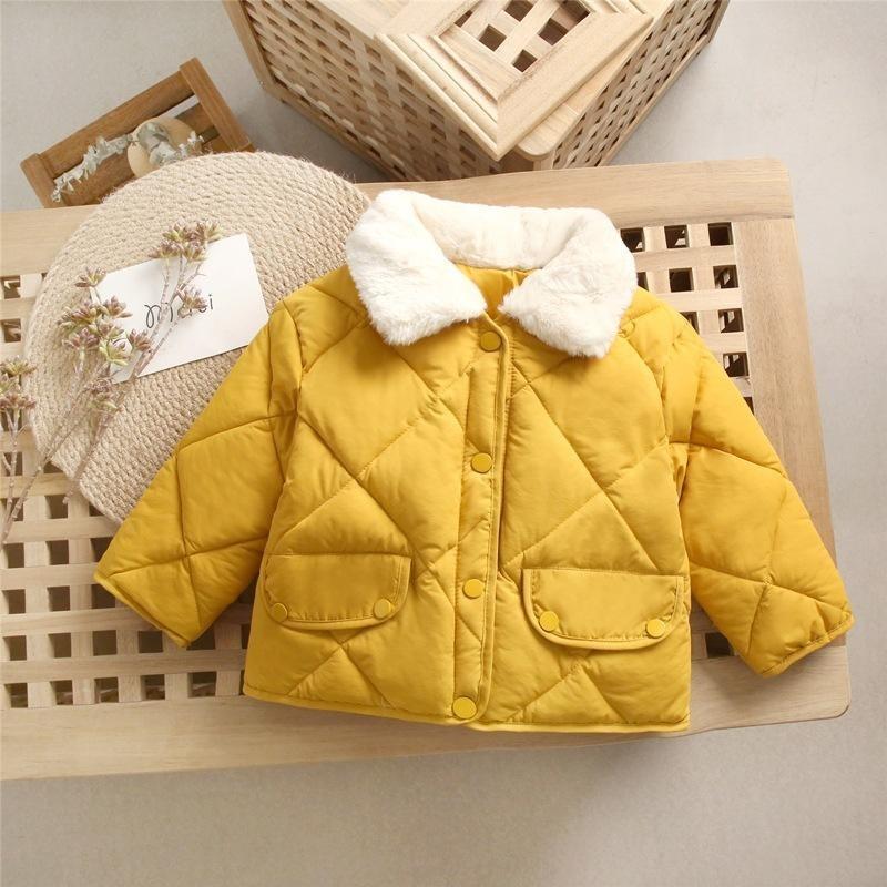 Solid Color Children's Cotton Wear Down Jacket Boys and Girls Personality Thickening Warm Fur Collar Coat