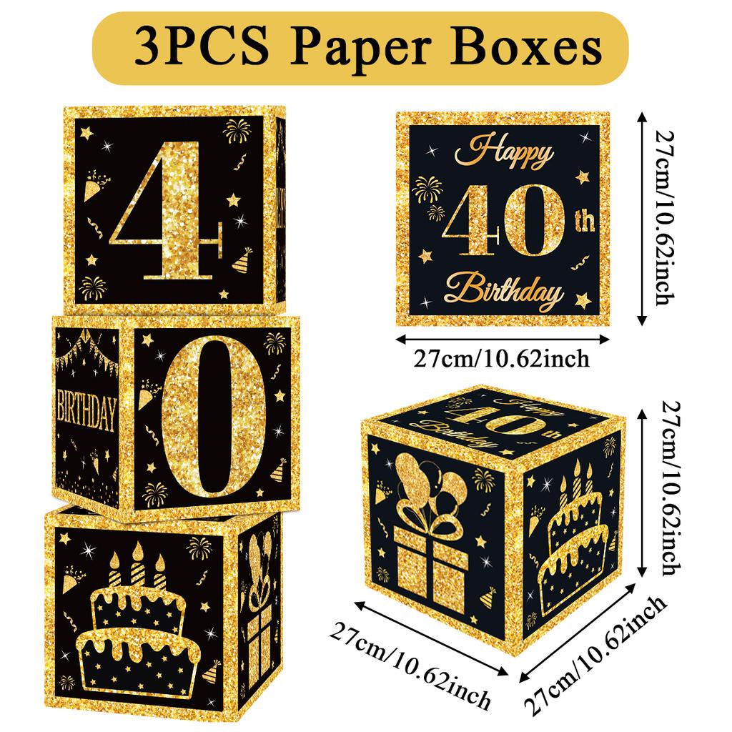 Black Gold Birthday Number Box Happy DIY 0-9 Birthday Party Decoration Kids Adults Birthday Party 18 30 40 50 Anniversary Decor