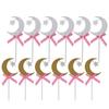 12Pcs Cake Insert Golden Moon Star Cake Topper with Pink Bowknot Wedding Birthday Party Decoration