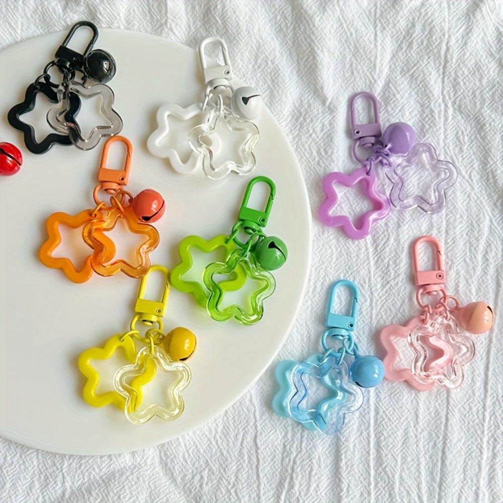 10pcs Vibrant Acrylic Star Keychains with Bell - Multicolor Hollow Pentagram Charms for Bags & Backpacks, Ideal for Birthday Gifts