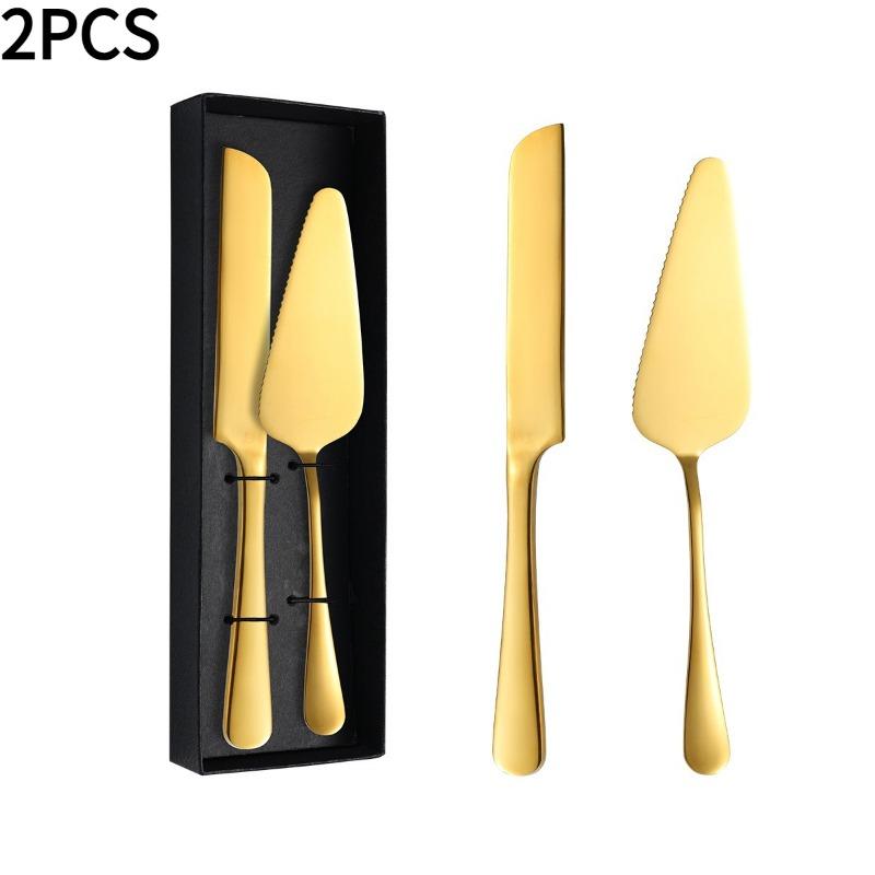 2PCS Stainless Steel Pizza Knife Wedding Birthday Potluck Cake Knife Shovel Baking Set Cut Toast Serrated Bread Knife