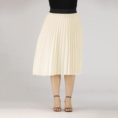 Übergröße Damen Frühling Herbst Einfarbig Hohe Taille Plissee Midi Rock L-4Xl