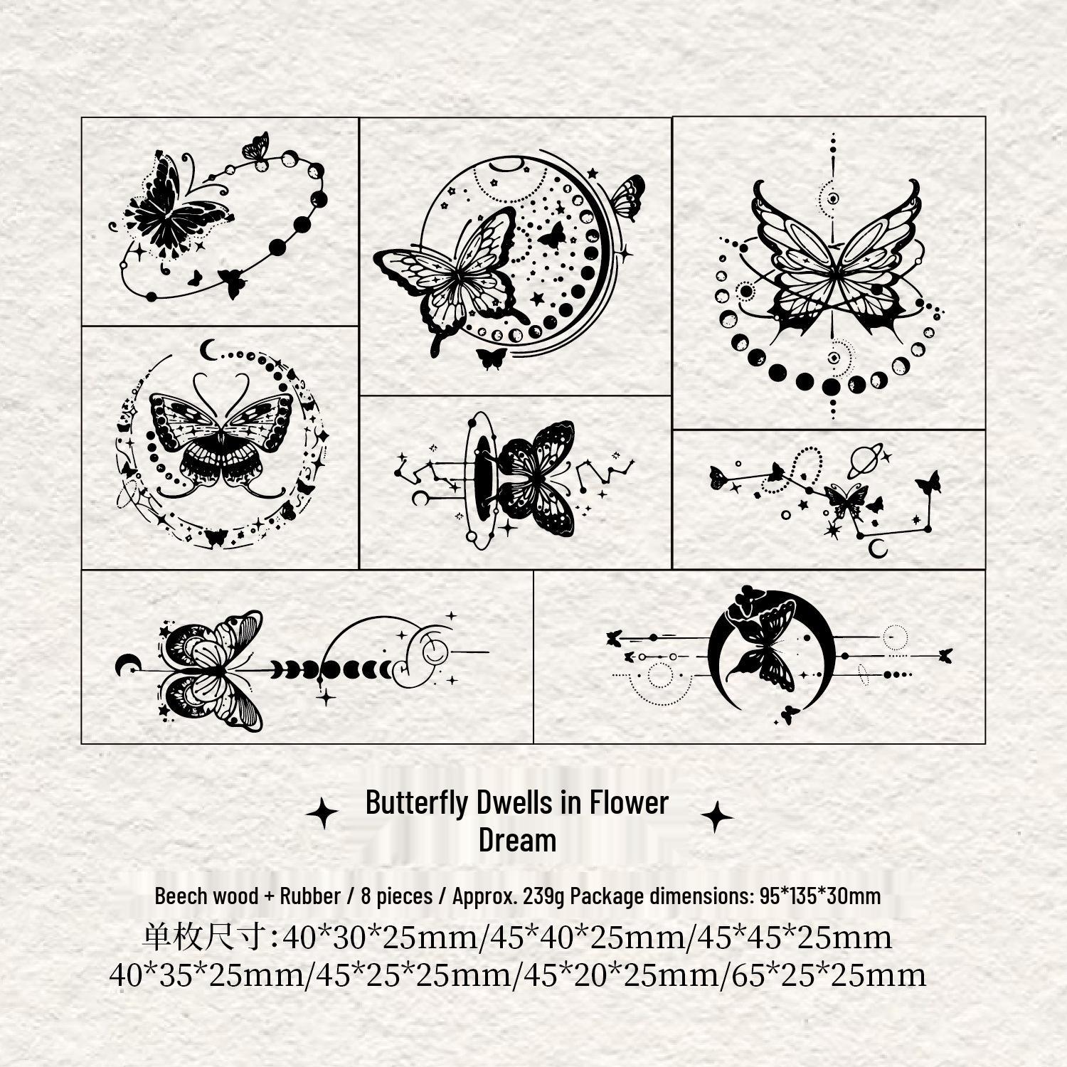 Butterfly & Morning Dream Retro Beech Wood Journal Stamps - DIY Butterfly Journal Materials