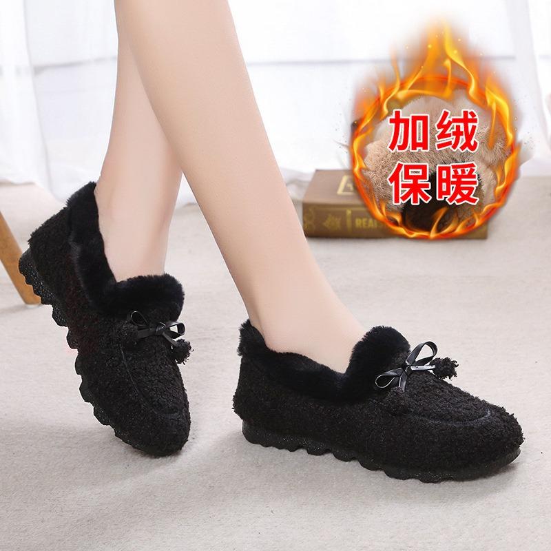 Doudou shoes women's autumn and winter warm thick-soled new Mao Mao shoes flat-soled versatile cotton shoes velvet mother wear