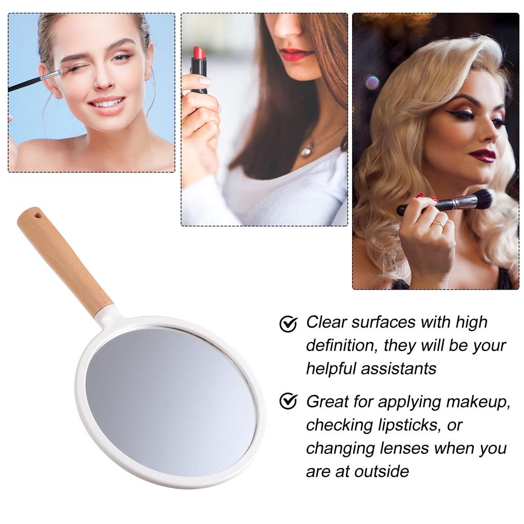 FRCOLOR Hand Mirror with Wooden Handheld Makeup Cosmetic Makeup Tools Tabletop Makeup Barber Handheld Mirror Handle, Mirror, Mirror, Mirror, Mirror,