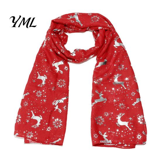 Soft Festive Neck Warmer Christmas Theme Scarf for Women, Glitter Sparkly Foil Reindeer Winter Print Scarves, Lightweight Shawl Wrap Fall Daily