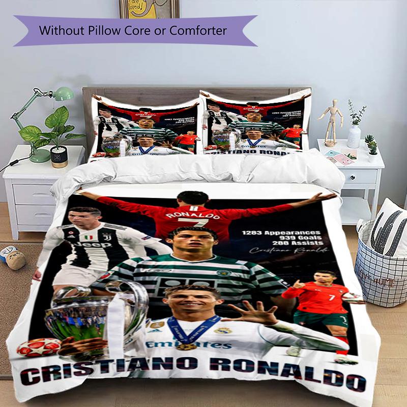 Ronaldo's Cristiano Ronaldo's Journey Bedding Set, Breathable Duvet Cover with Pillowcases, Soft Bed Linen for Bedroom Home Decoration, Perfect Festiv