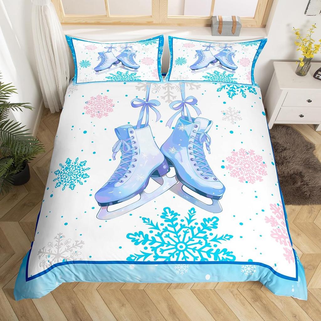 Ice Skating Duvet Cover Set For Kids Teens Queen Size Lightweight Down Quilt Covers 2 Pillowcases 1 Comforter Cover No Comforter