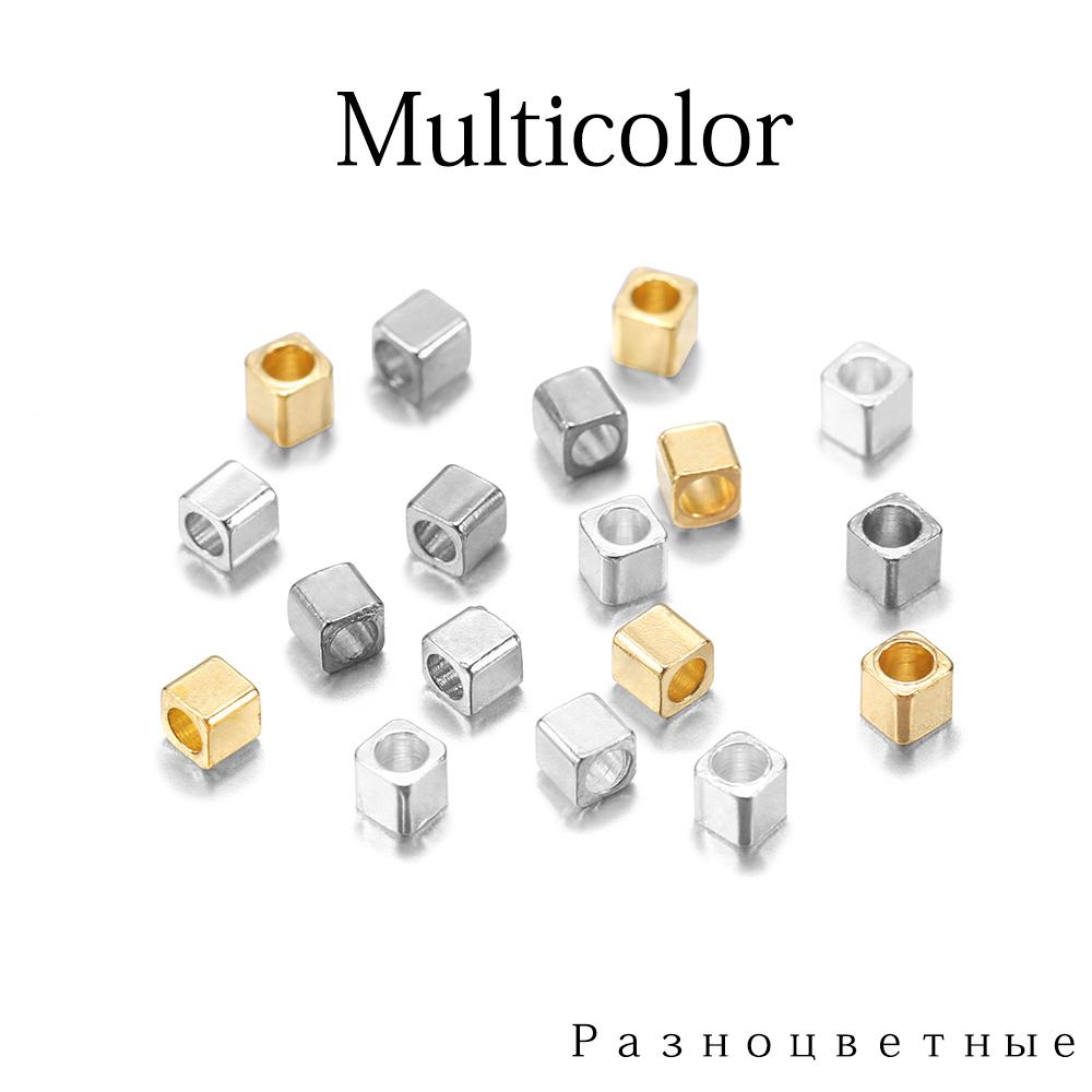 

100 шт./лот, квадратные объемные свободные бусины-разделители, металлические медные непальские бусины для изготовления ювелирных изделий, аксессуары для браслетов «сделай сам» 2MM