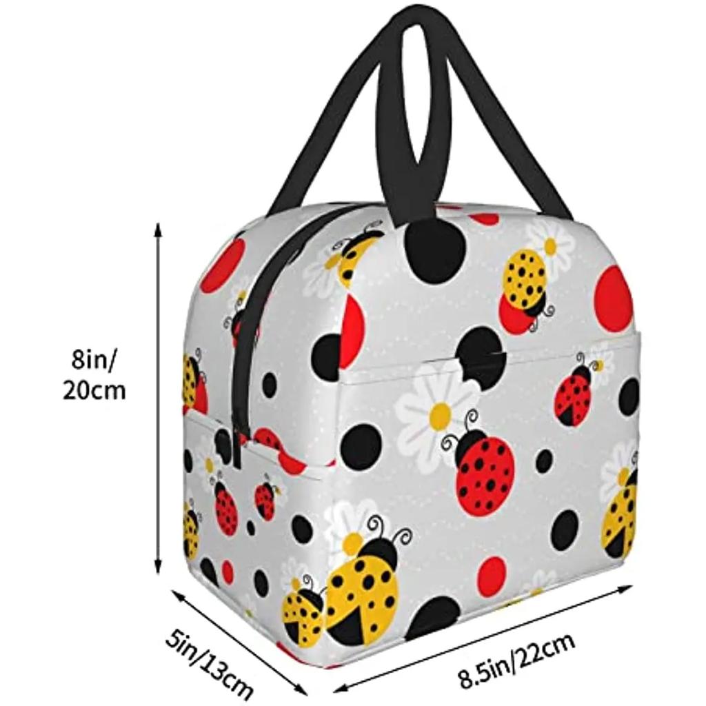 Dots Ladybug Lunch Box Insulation Lunch Bag for Women Men Reusable Lunch Tote Bags Perfect for Office Camping Hiking Picnic