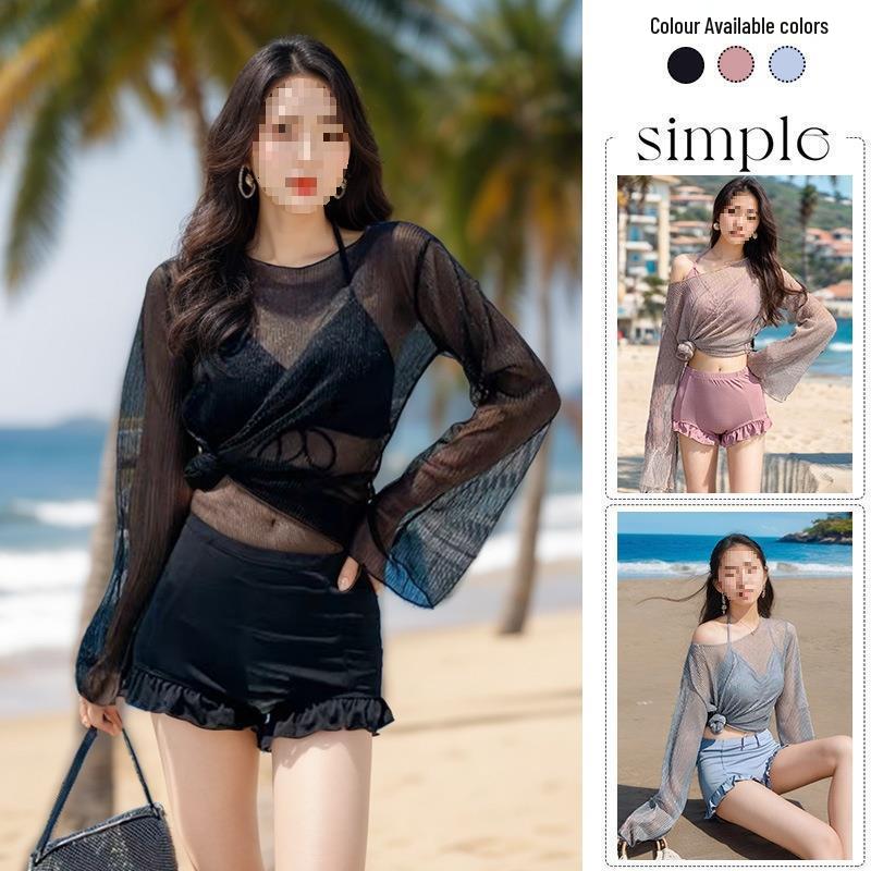 

Korean Slimming Tummy Control Long Sleeve Bikini Swimwear - 2024 Women s Three-Piece Set S [Fits 80-90 lbs] небо синє кольору
