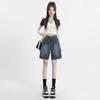 Retro Blue Denim Shorts Women's Summer Thin Five-point Pants Straight Loose High Waist All-match Pants