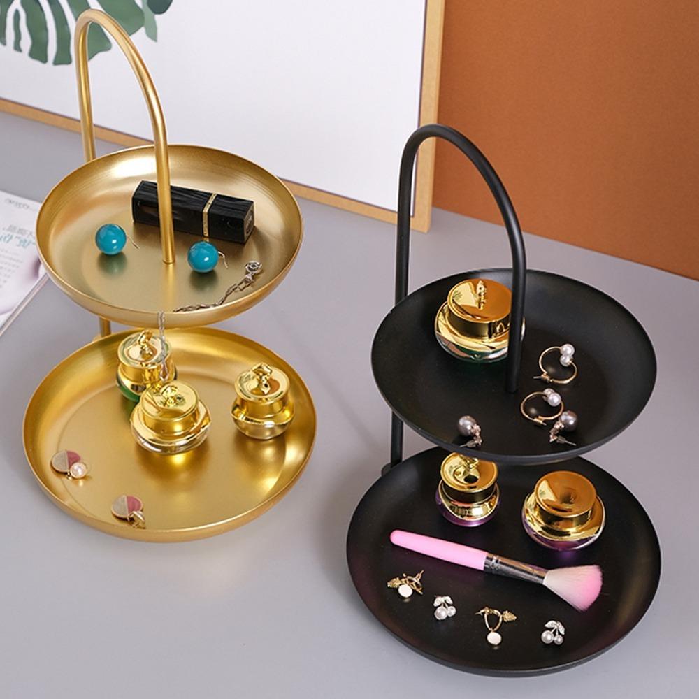 Sturdy Iron Serving Tray Dual Tier Layer Structure Smooth Display Tray Stable Support Multiple Color Food Tray
