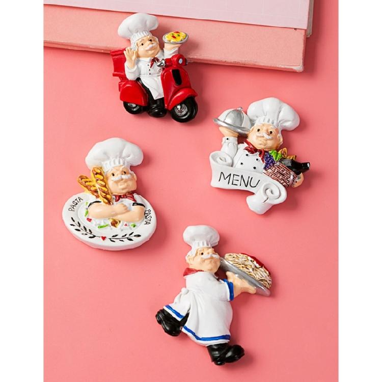 Set of 4pcs Chef Figurine Statue Decorations Stickers for Kitchen Restaurant