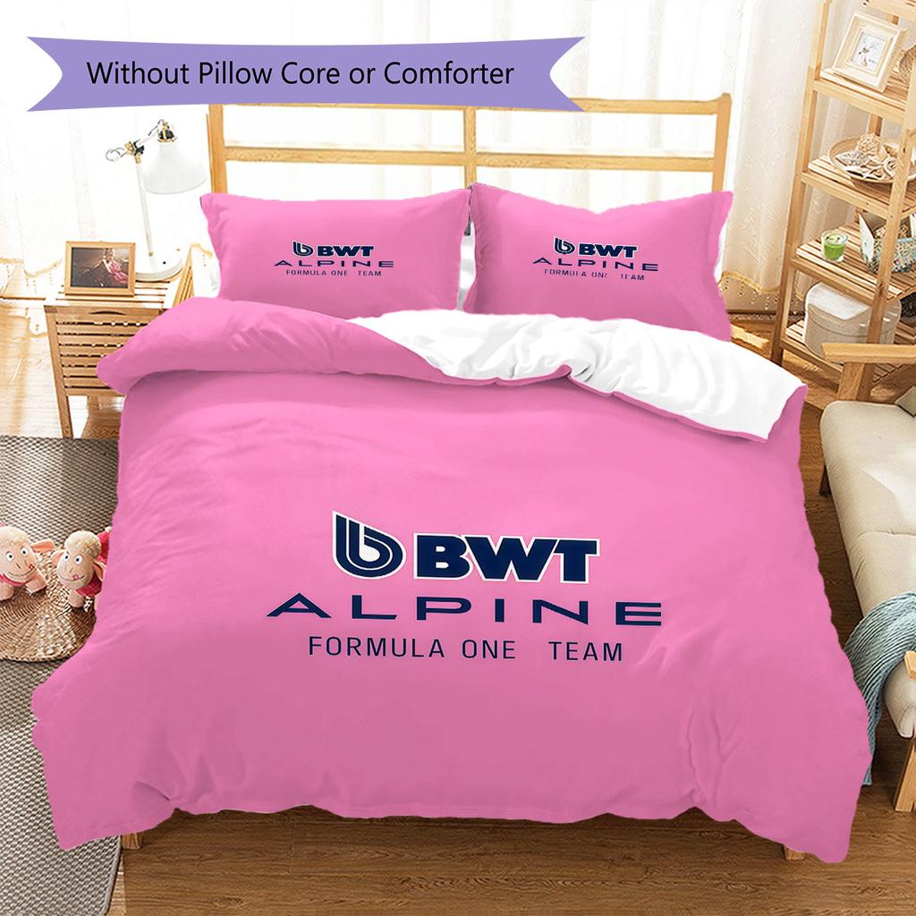 Alpine F1 Muster Bettwäsche, Steppbett Set Bettbezug Kissenbezug Zuhause Geburtstagsgeschenk(1 Bettbezug + 2 Kissenbezüge, ohne Füllung)