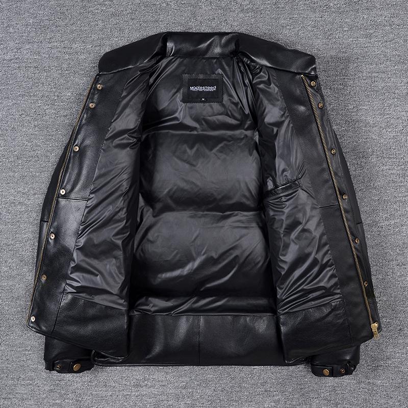 Thick Men Cowhide Leather Jacket Warm Genuine Cow Leather Duck Down Coat For -25~0 Degree Winter Clothing