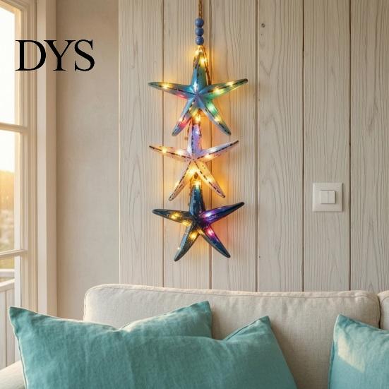 Waterproof LED String Lights Lighted Wooden Fish Starfish Wall Decor, Beachy Decor with Warm LEDs, Bathroom And Bedroom Coastal Nautical Hanging