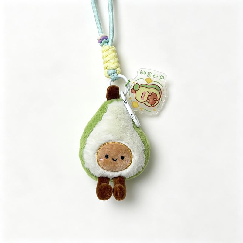 Teardrop Shaped Yellow Pear Plush Cozy Toy Cute Doll Fluffy Cream Fur Tiny Brown Stem Smiling Embroidered Blush Face Mini Short