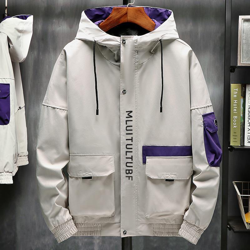 Giacche di alta qualità Uomo Autunno Inverno Sciolto Moda coreana Grandi tasche Giacca Harajuku Homme con cappuccio