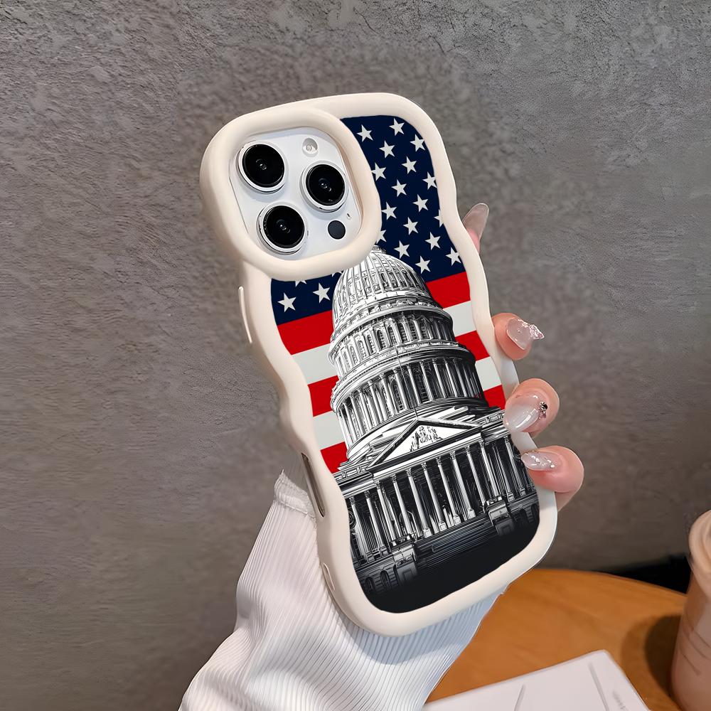 USA America Flag Wavy Edge TPU Mobile Phone Case for iPhone 17 16 15 14 13 12 11 Air Pro Max Plus Colorful Cover
