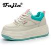 Fujin 6.5cm Genuine Leather Women Casual Shoes Platform Wedge Women Fashion Sneakers Chunky Shoes Summer Vulcanize Skateboard