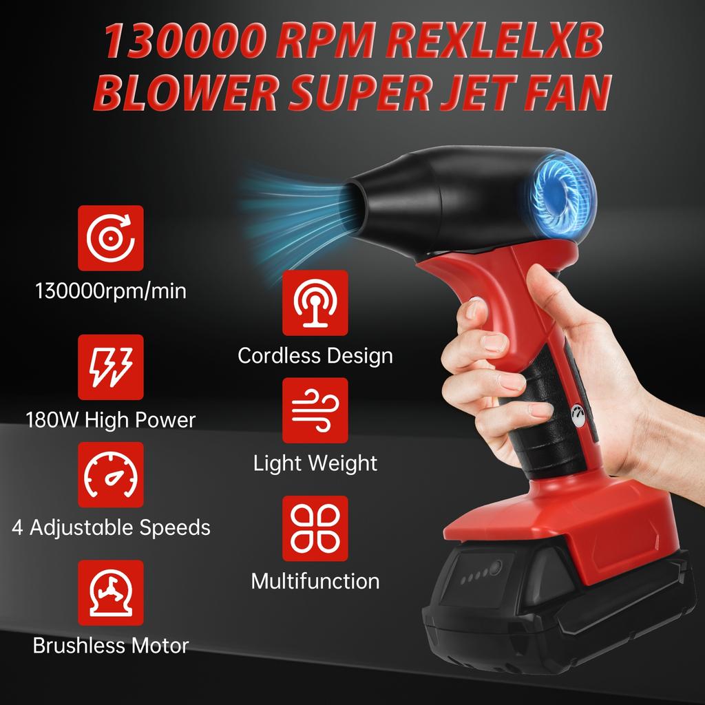 Brushless Jet Blower For Milwaukee 18V Battery 130000RPM 4-Speed Control Violent Turbo Fan Electric Air Duster (No Battery)
