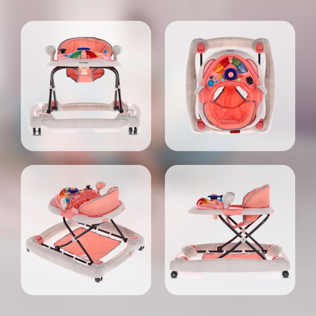 Sun Baby Grand Prix 2-in-1 Interactive Baby Walker and Rocking Cradle Pink and Gray