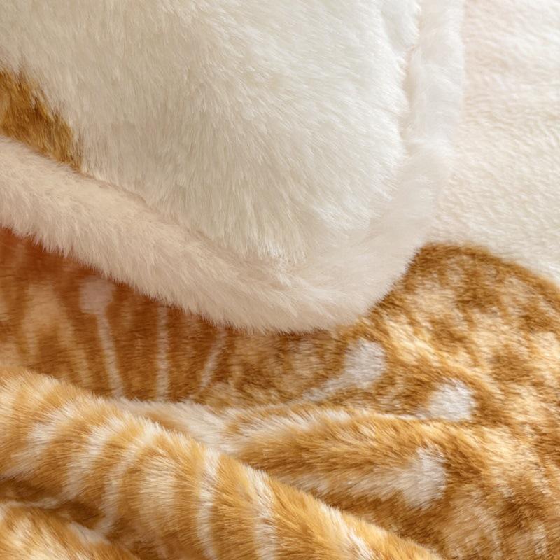 Thickened Milk Fleece Bed Four-Piece Set, Fleece Bedding Coral Flannel Quilt Cover, Bed Sheet, Human Bed Hat Three-Piece Set