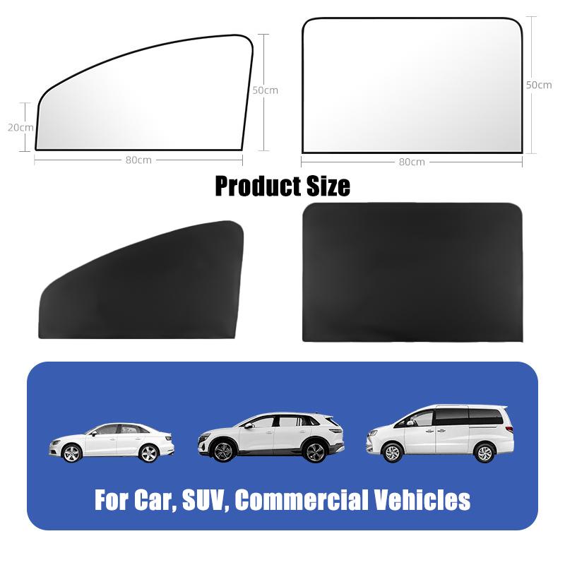 4 pieces of car side window sunshades, summer sunshades, UV reflective magnetic car privacy curtains