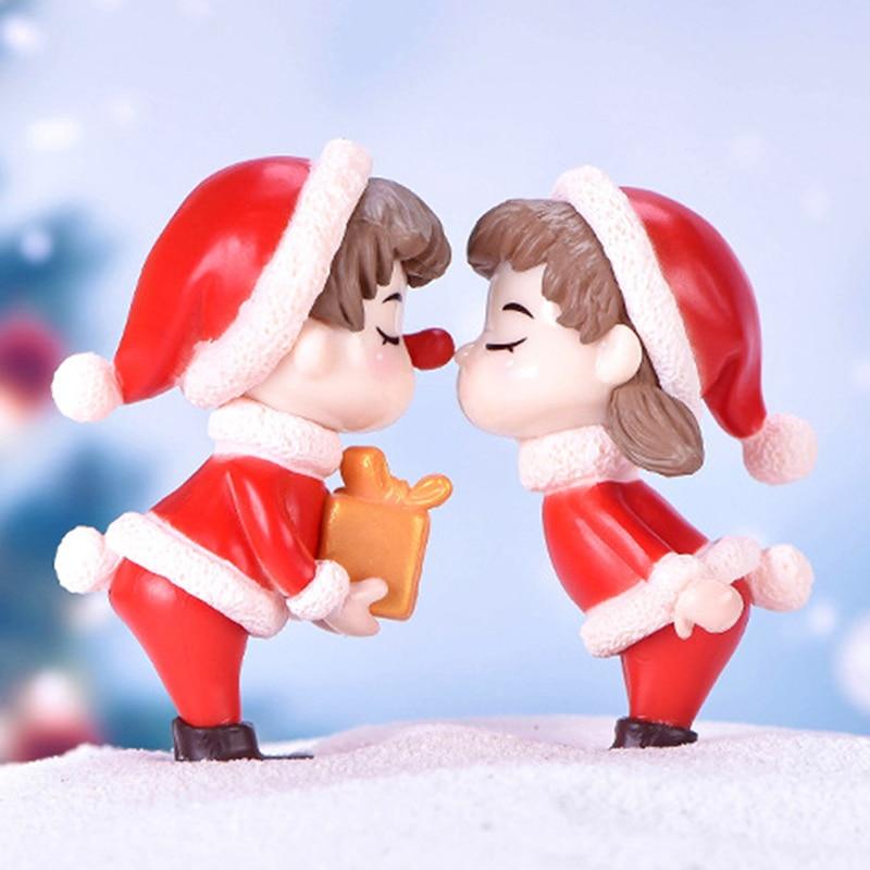 1Pcs Mini Christmas Couple Figure Doll DIY Garden Bonsai Decor Ornament Kid Toy Miniature Figurine Resin Craft
