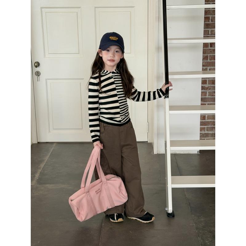 Kids Korean Style Casual Wide Leg Cargo Trousers With Side Pockets