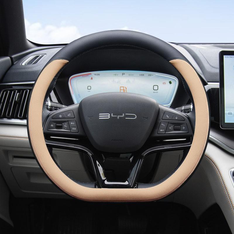 Nappa Leather Car Steering Wheel Cover BYD Song Plus Frigate 07 Qin Han EV Tang DMI Anti-slip Universal 38cm