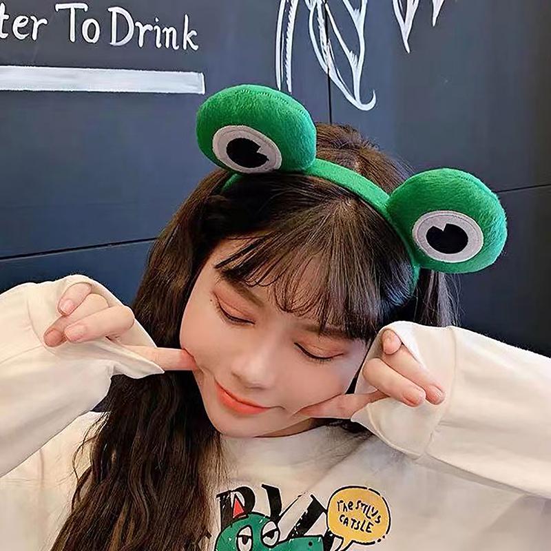 1Pc Funny Frog Cartoon Cute Headband Crown New Plush Big Eyes Headband Women'S Face Wash Headband Children'S Hair Accessories