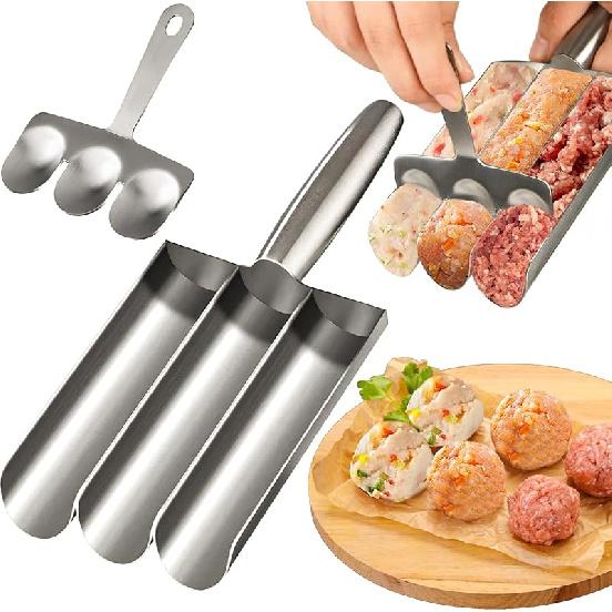 4-in-1 Meatball Maker Tool, Stainless Steel Meat Baller Maker, Kitchen Meatball Scoop Ball Maker Kit for Quick Making Meatballs
