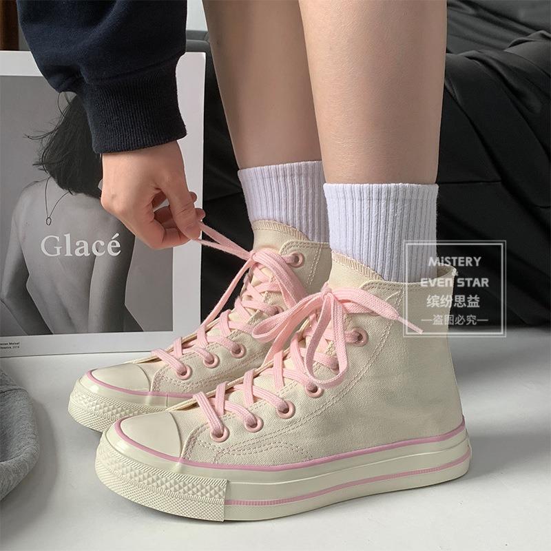 New product hot sale new classic cherry blossom powder high-top canvas shoes women's versatile board shoes