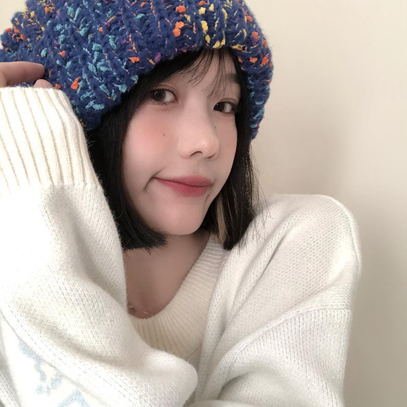 Trendy Mixed Color Slouchy Beanie Classic Coldproof Warm Skull Cap Thick Knit Hats Beanies For Women Autumn & Winter