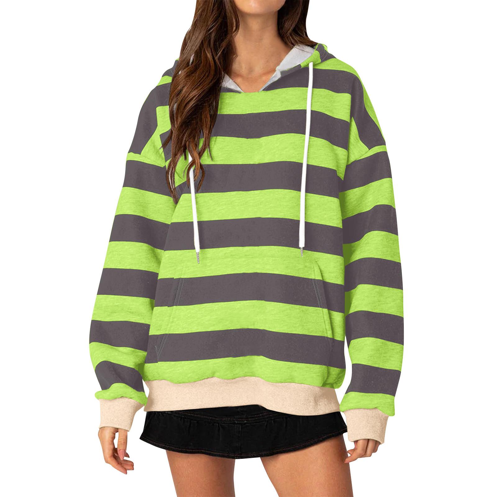 

Женская повседневная свободная толстовка с капюшоном и длинными рукавами в полоску с принтом, топ S